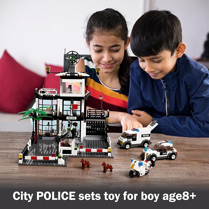 City Police Station STEM Building Kit,Compatible with Lego City Police Station Toy with Police Car,Police Motorcycle,MOC Ideas Best Toy Gift for 8+ Boys.631PCS