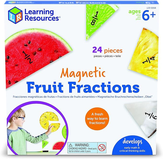 Learning Resources Magnetic Fruit Fractions, Number Learning for Kids Math, Montessori Math, Games for Kids, Educational Indoor Games, 24 Pieces, Age 6+
