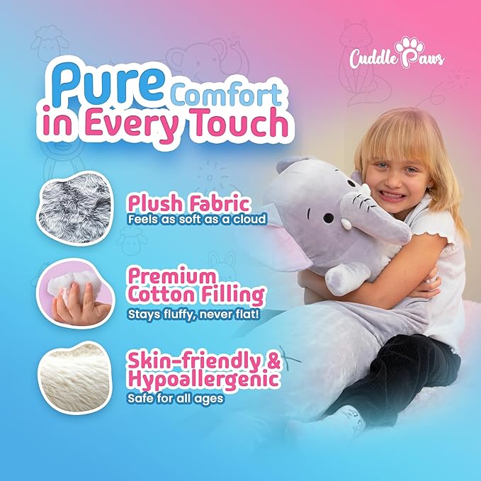 Elephant Plush Body Pillow, 23 inches, Stuffed Animal Toy for Kids & Toddlers