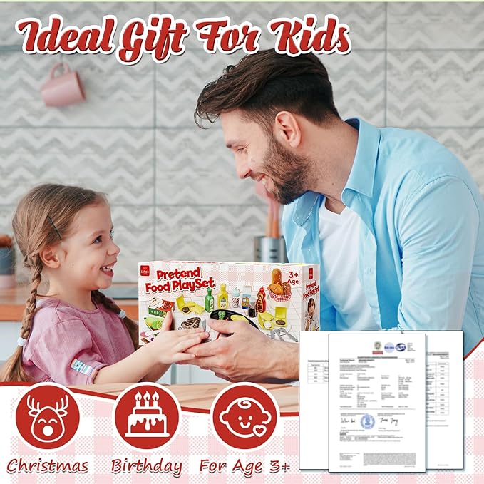 Lehoo Castle Play Kitchen Accessories, Play Food Sets for Kids Kitchen, Fake Food Pretend Play for Toddlers 3-5, Realistic Felt Food Playset for Kids Restaurant Pretend Food with Dishes