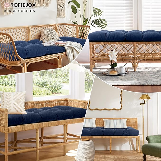 Bench Cushion 36 Inch - Chenille Fabric, High-Density Foam, Non-Slip Bottom, Soft Durable Indoor Tufted Long Seat Cushion for Window Garden Furniture (Deep Blue, 36x14x4 Inch)