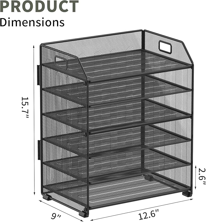 6 Tier Desk Organizer, Heavy-Duty Thick Metal Letter Tray Organizer, Large Capacity Desktop File Organizer for Heavy Files, Easy to Assemble for Home, Office & Classroom