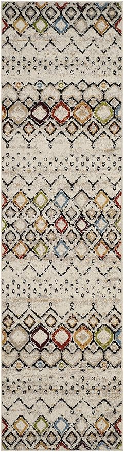 SAFAVIEH Amsterdam Collection Runner Rug - 2'3" x 6', Ivory & Multi, Moroccan Boho Design, Non-Shedding & Easy Care, Ideal for High Traffic Areas in Living Room, Bedroom (AMS108K)
