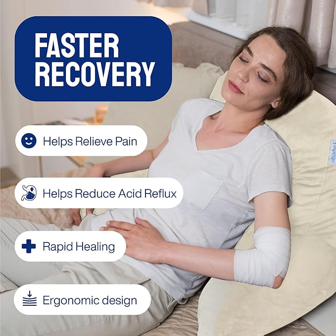 ComfortSpa Reading Pillow for Bed Adult Size, Back Rest Pillow with Arms, Pockets and Washable Cover; Use as a Back Pillow for Sitting in Bed for Bedrest or Relief from GERD Heartburn (Large Cream)