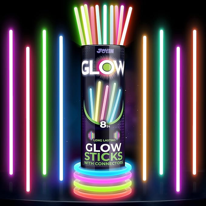 JOYIN 100 Pcs 8" Glowsticks, Bracelets Necklaces, Glow in the Dark Party Favors, Easter, Christmas, Halloween Supplies Pack, Football Party Supplies
