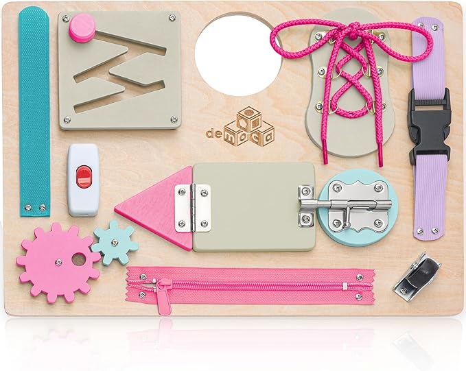 Busy Board Montessori Toys for Toddlers, Sensory Wooden Toy with 10 Preschool Learning Activities for Fine Motor Skills, Educational Plane and Car Travel Toy for Toddlers Boys and Girls