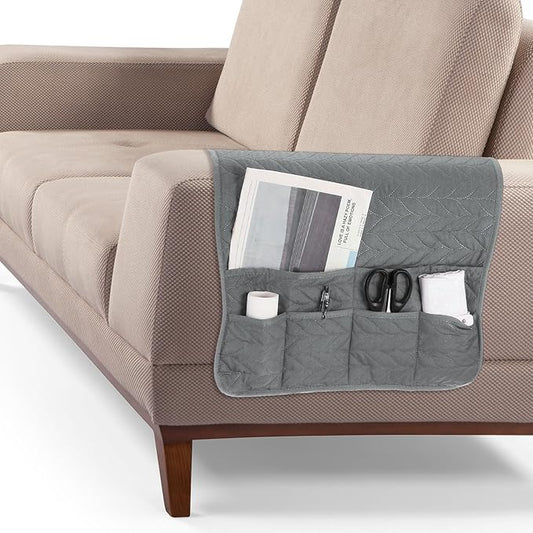 uxcell Couch Sofa Armrest Organizer Non-Slip Chair Arm Recliner Remote Control Organizer with 6 Pockets for Books, Magazines, Tablet, Phone, Dark Gray