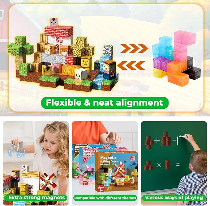 Goody King Magnetic Blocks | 120PCS Magnetic Building Blocks,Magnetic Blocks Farm,STEM Montessori Sensory Toys for Toddlers Kids Boys Girls Ages 3 4 5 6 7 8 9 10 Christmas Birthday Gifts