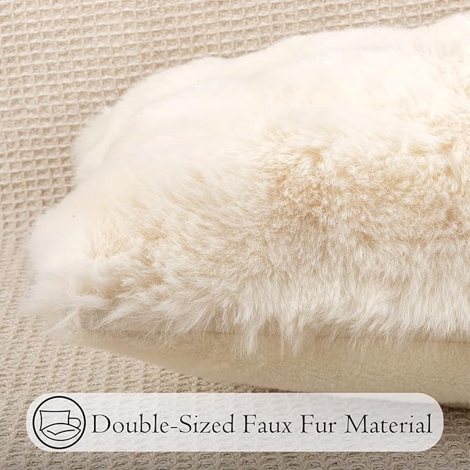 14x36 Faux Fur Lumbar Pillow Cover, Cream Bubble Texture Raised Plush Soft Cushion Case for Sofa Bed Living Room Home Decor, ONLY 1 Cover