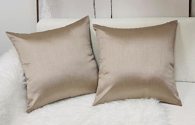 Aiking Home Collection 26x26 Inches Faux Silk Square European Shams, Zipper Closure, Sand (Set of 2)