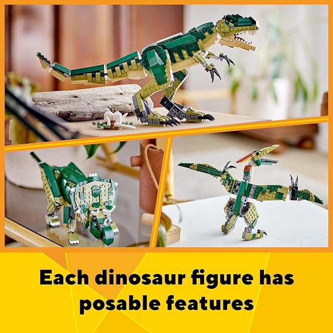 LEGO Creator 3 in 1 T Rex Toy - Dinosaur Toy Building Set for Kids, Boys & Girls, Ages 9+ - 3 Building Options, T-Rex to Triceratops to Pterodactyl - Gift Idea for Birthdays - 31151
