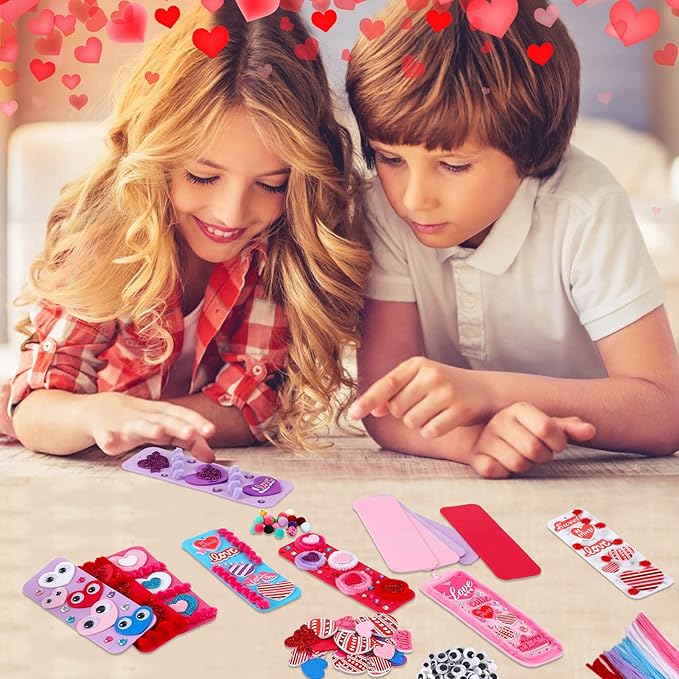 JULBEAR 36 Sets Valentine's Day Crafts Kits DIY Foam Bookmarks Decorations Art Sets Hearts Foam Self-Adhesive Stickers Arts for Kids Valentine's Mother's Day Classroom Activities Gift Exchange