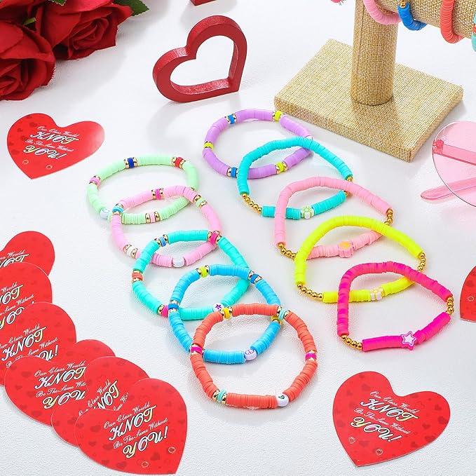32 Sets Valentines Bracelets with Cards Student Valentines Favors from Teacher Our Class Would Knot Be the Same Without You Adjustable Stretch Beaded Friendship Bracelet Classroom Gifts
