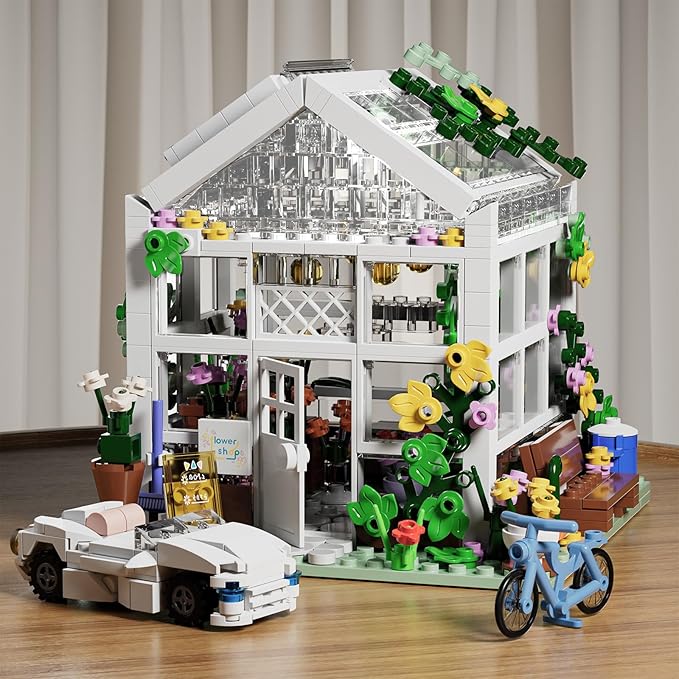 QLT White Flowers House Building Set, Compatible with Lego Flower Friends House Create Elegance and Warmth Environment, Greenhouse Building Toy, Nice Gift for Boys, Girls and Adult (639 Pcs)