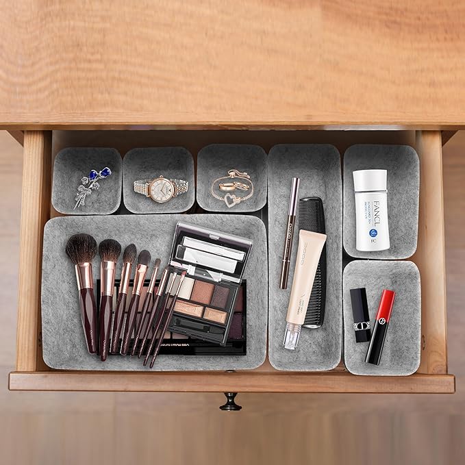8pcs Drawer Organizers, Separators, Storage Box,Felt Storage Bins Inserts Tool Containers Toy Basket Shelf Cubes Foldable Drawer Dividers Desk Organisers -Grey Matching