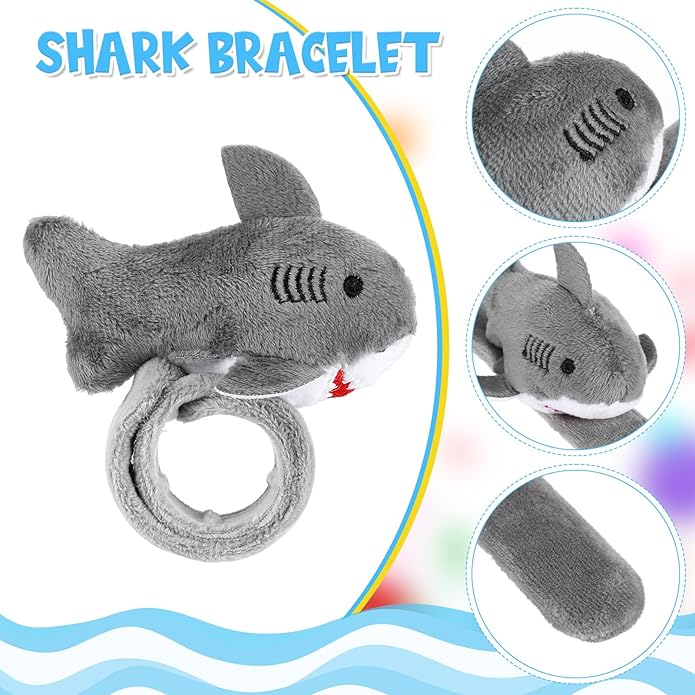 6 Pieces Shark Slap Bracelets Stuffed Animal Slap Band Party Favors Plush Slap Bracelets Bulk for Kids Party Favors Birthday Gifts