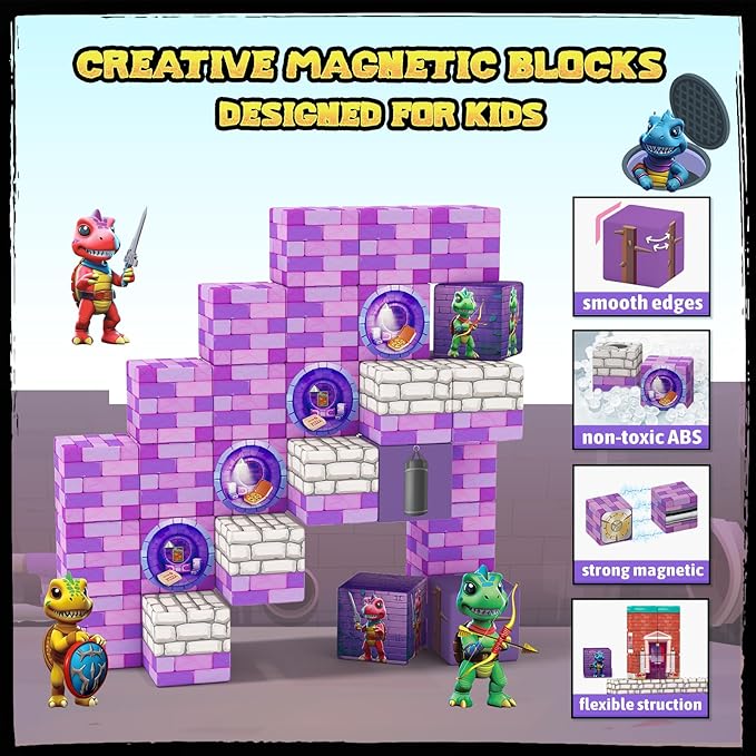 Magnetic Blocks Kids Toys, Magnetic Building Cubes - Creative STEM Sensory Autism Toys for 3+ Year Old Boys & Girls, Adventure Games Elements Magnet Toys for Ages 5-7 8-13