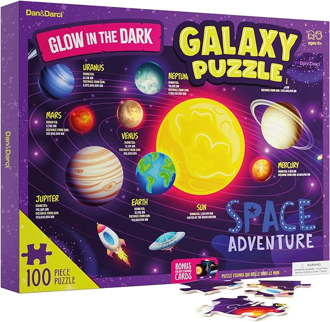 Glow in The Dark 100 Piece Galaxy Puzzle for Kids - Space Jigsaw Puzzles Toys for Boys & Girls Ages 6-8 - Christmas Birthday Gifts for Age 6 7 8 Year Old Toddler Boy Girl Gift - Planet Toy