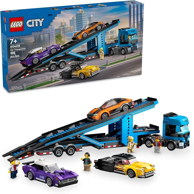 LEGO City Car Transporter Truck with Sports Cars Building Toy Set - Semi Truck Toy with Carrier & Trailer for Boys & Girls, Ages 7+ - Gift Idea for Kids - 60408
