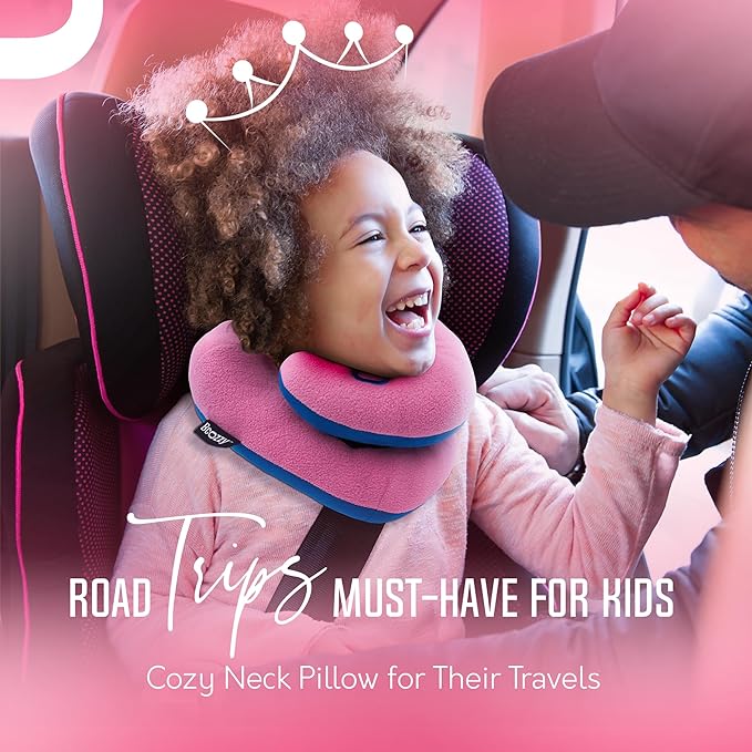 BCOZZY Kids Chin Supporting Travel Pillow for Ages 3–7- Patented Soft Neck Pillow for Head and Chin Support in Car Seat and Airplane. Comfortable Travel Essential. Small Size, Bag, Light Purple