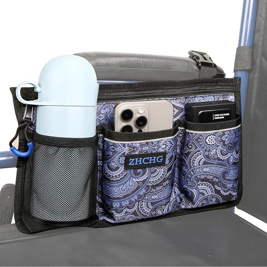 Wheelchair Side Bag, Wheelchair Armrest Pouch Accessories with Cup Holder, Storage Bag for Walker, Rollator, Electric Scooter Wheelchairs, Ideal Gift for Mother's Day & Father's Day (Navy)