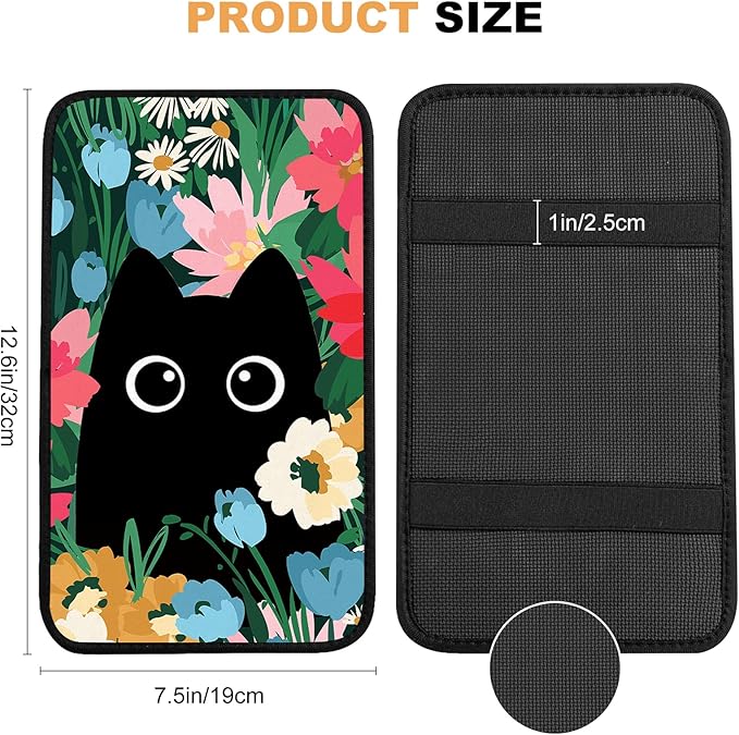 Adastrah Black Cat 2 Auto Center Console Cover,Universal Fit for Most Vehicle SUV Truck Accessories Decor