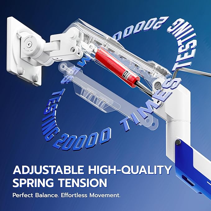 ARES WING Heavy Duty Ultrawide Monitor Arm - Gas Spring Aluminum Monitor Mount with USB for 24"-57" Curved Screens up to 66 lbs with Clamp/Grommet Desk Mount, 75/100/200 Vesa Mount, White