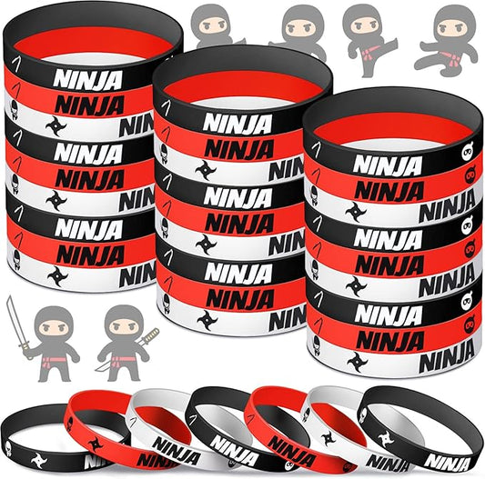 30 Pieces Ninja Silicone Wristbands Bracelets Samurai Rubber Bracelets Ninja Party Favors Bracelets Ninja Warrior Stretch Wristbands for Ninja Warrior Theme Party Favors Goody Bag Supplies, 3 Colors