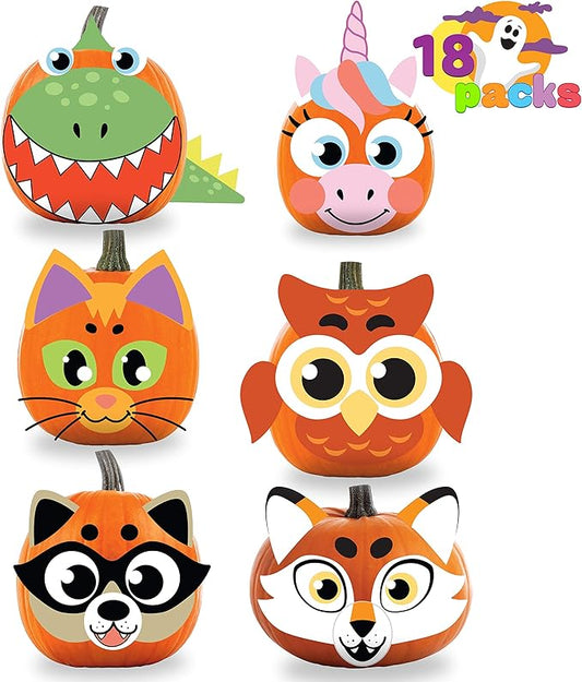 JOYIN 18 Packs Halloween Craft Foam Stickers, Arts Activities Party Supplies, Kids Party Favors, Pumpkin Decorating Kit, Jack O Lantern Face Stickers in 6 Designs, Pumpkin Decor School Party Games