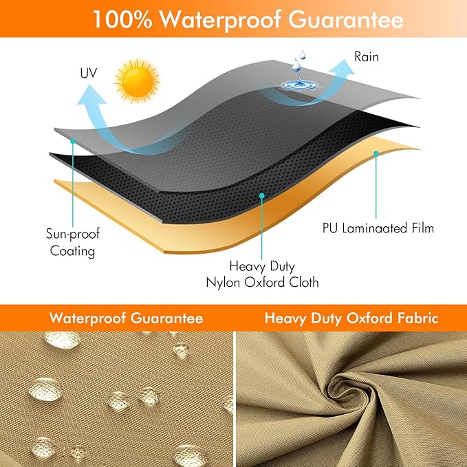 WLEAFJ Outdoor Chair Covers Waterproof, Khaki Lawn Patio Furniture Covers, Heavy Duty Wicker Garden Sofa Chair Cover, 2 Pack - 36" W x 37" D x 36" H