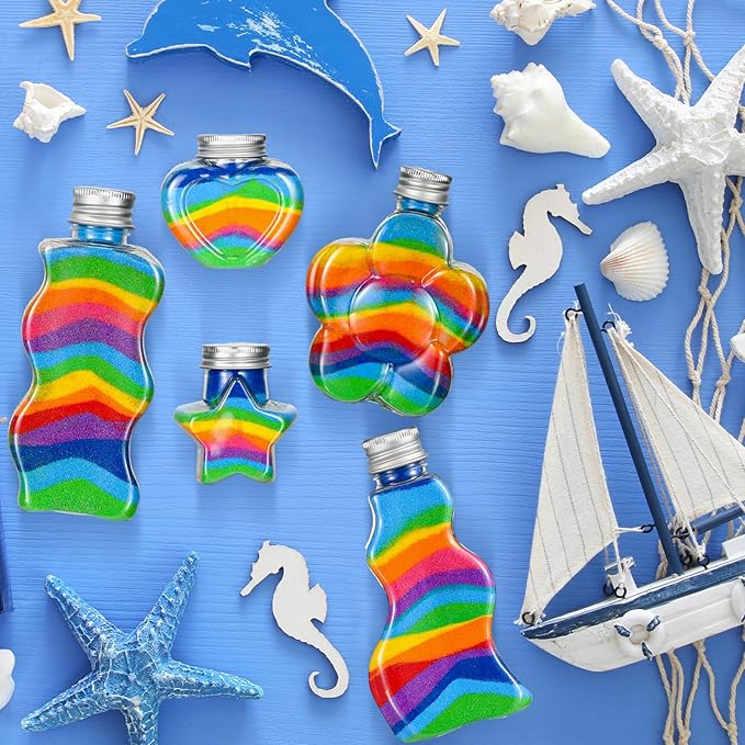 Havawish 20 Pcs Sand Art Bottles Plastic with 5 Funnels Sand Art Containers Sand Bottles for Sand Art Kit Collection for Craft DIY Activity Party Group, Sand Not Included (Aluminum Cap)