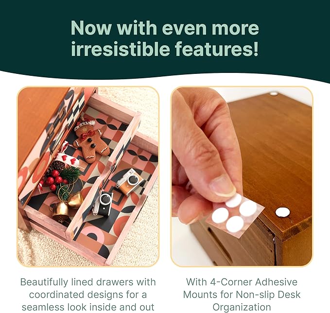 Mid-Century Modern Geometric Pattern Desk Organizer - Earth Tone Desktop Storage with 4-Drawer - Retro Modern Wood Cabinet for Office Supplies, Craft Tools, & Home Organization - MCM Drawer Unit