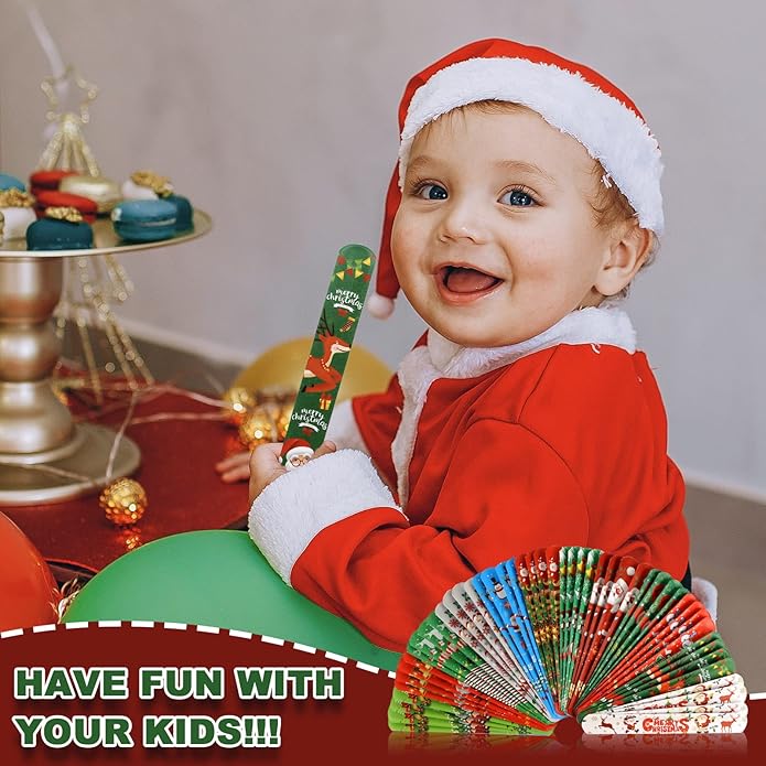 48 PCS Christmas Slap Bracelets Christmas Toys for Kids Boys Girls Toddlers Christmas Party Favors Stocking Stuffers Gifts