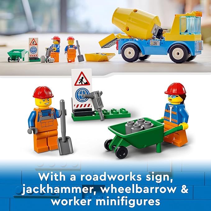 LEGO® City Cement Mixer Truck 60325 Building Kit; Realistic Toy Construction Vehicle for Kids Aged 4+