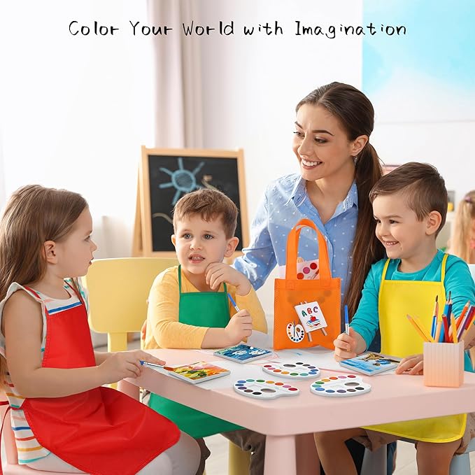 Aodaer 96 Pieces Mini Watercolor Paint Set Include 12 Colors 4 x 4 Inch Watercolor Paints, Wooden Canvas Easels, Canvas Tote Bags, Aprons, Back to School Art Beginner Supplies for Painting