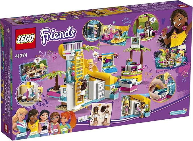 LEGO Friends Andrea's Pool Party 41374 Toy Pool Building Set with Andrea and Stephanie Mini Dolls for Pretend Play, Includes Toy Juice Bar and Wave Machine (468 Pieces)