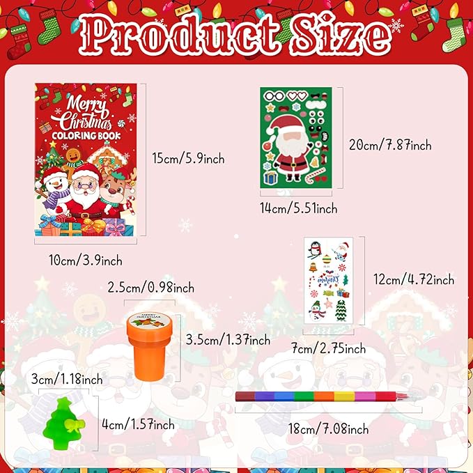 Cinrobiye 144 Pcss Merry Christmas Party Favors Max Holiday Coloring Books Tattoo DIY Sticker Stampers Class Reward Prizes for Christmas Holiday Winter Party supplies (Christmas2)