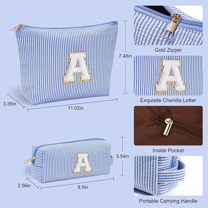 YOOLIFE Valentines Gifts for Teen Girls Kids Initial Makeup Bag | Teen Girl Gift Trendy Stuff | Travel Makeup Bag Toiletry Bags | Gifts for 3 4 5 6 7 8 9 10 11 12 13 Year Old Girl Blue K