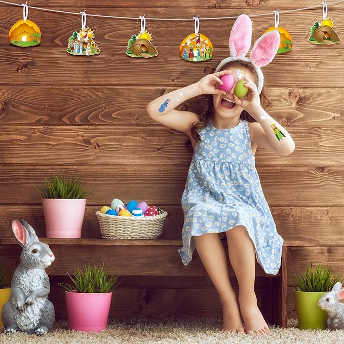 Civaner Make an Easter He Lives Sticker Scenes Religious Easter Stickers Craft Kit for Kids Resurrection Stickers Tree Ornaments Office Christian Jesus Stickers He is Risen Hanging DIY Art(32 Sets)