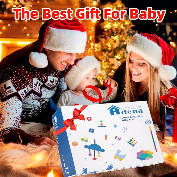 Adena Montessori Play Kit for 11-12 Months Baby,7 in 1 Learning Educational Toys for Toddler,Include Multi-Shapes Puzzle,Ball Tracker,Wooden Shapes Drop and More,Christmas Birthday Gift for Boys Girl