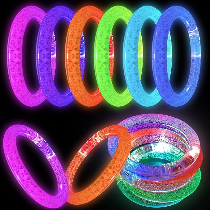 60 Pcs Glow In The Dark Bracelets, 6 Colors LED Bracelets Bulk Party Supplies for Kids and Adults, Glow Neon Party Favors Toys for Carnival Halloween Christmas Birthday Wedding