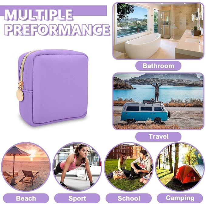 UIXIZQ Mini Makeup Pouch for Purse, Small Cosmetic Bag Pouch Nylon Travel Toiletry Organizers for Women Girls, Cute Zipper Pouch Coin Purse Preppy Storage Bag for School Work(Mini-Grape)