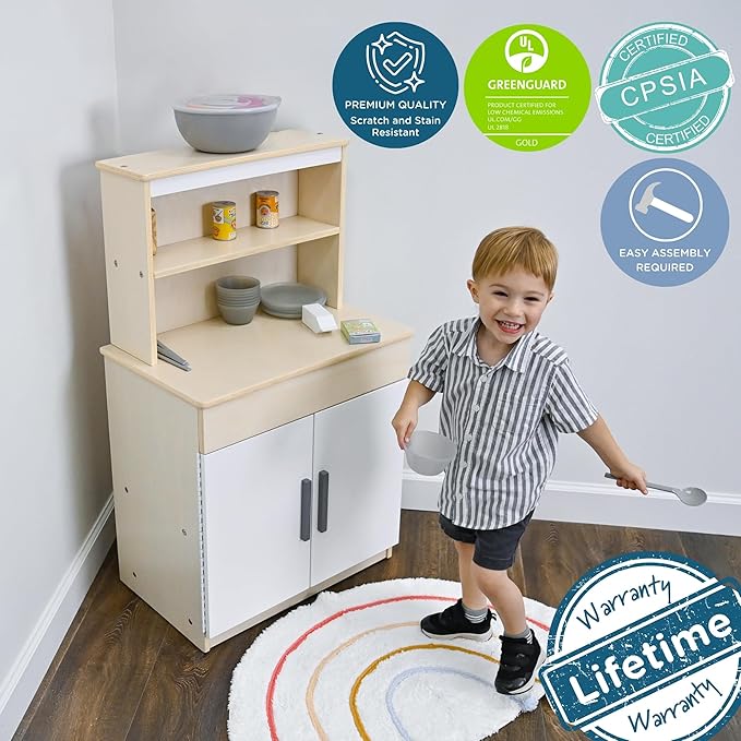 Children’s Factory Wooden Play Kitchen Hutch - Kids & Toddlers Pretend Fridge - Realistic Design & Feature - Pre-School Furniture for Classroom or Playroom- 24" W x 15" D x 44" H - Assembly Required