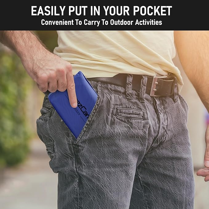 BreezCamp Inflatable Seat Cushion, Lightweight Stadium Seat Pad, Camping Accessories Chair Pad for Airplane Travel, Hiking, Climbing, Home and Office,Navy Blue