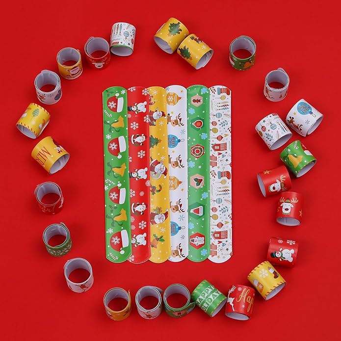 48PCS Christmas Slap Bracelets, Xmas Slap for Christmas Party Favor Decoration
