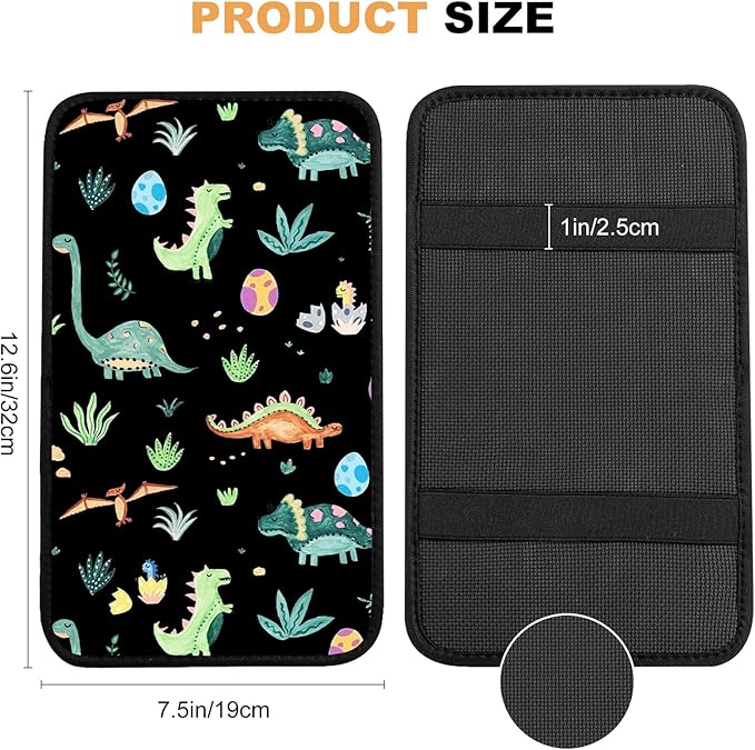 Adastrah Car Armrest Box Pad,Cute Dinosaur Car Armrest Pad Car Armrest Cover Protector for Most Vehicle, SUV, Truck, Car