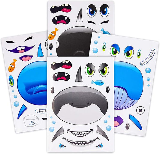 24 Make A Big Sea Life Sticker Sheets - Orca Killer Whale, Humpback, Dolphin & Great White Shark Stickers - Great Addition to Mermaid Birthday Party Favors - Fun Activity That Encourages Creativity