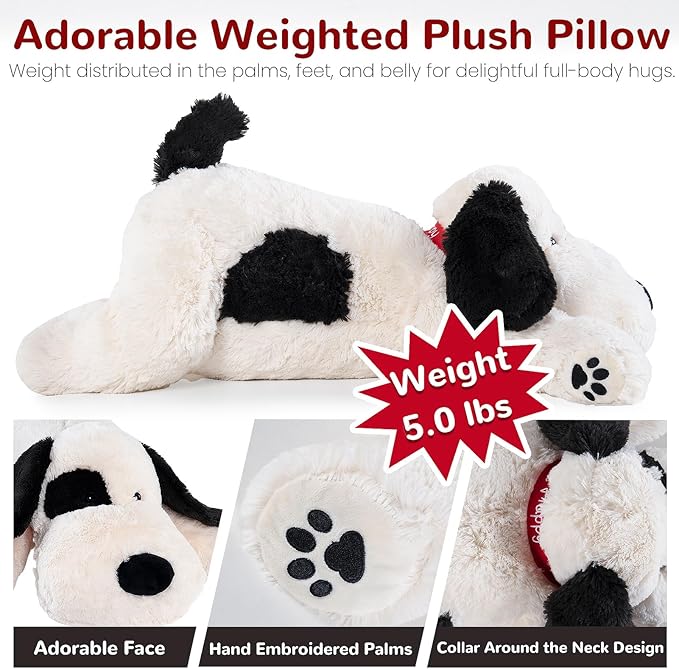 meowtastic Black & White Dog Weighted Stuffed Animals - 28 Inch 5.0 Pounds Weighted Plush Dog Stuffed Animals - Large Stuffed Dog Plush Pillow - Cute Plush Toys Gifts for Kids & Adults (28" 5.0 lbs)