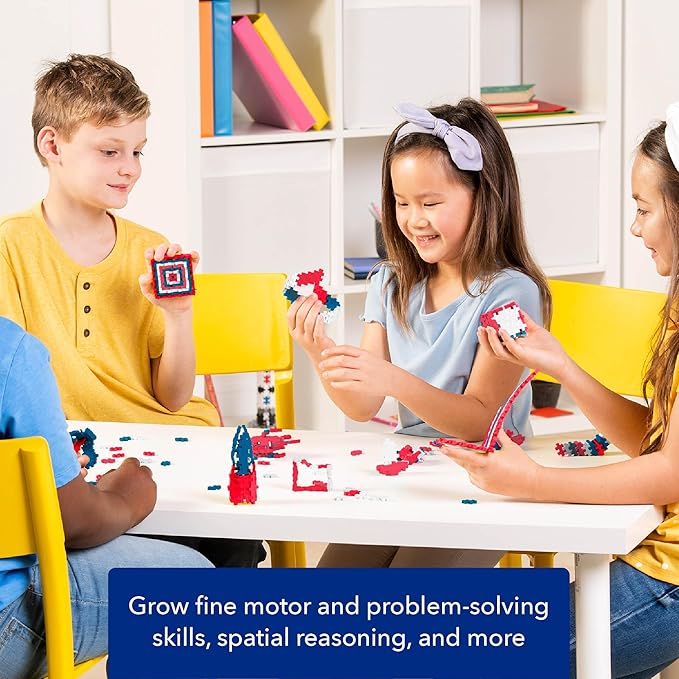 PLUS PLUS 3D Puzzle Building Block Set, 70 Mini Interlocking Pieces, Fun Holiday Activities for Kids - Patriotic Mini Maker Tube