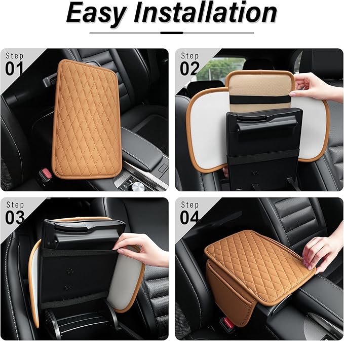 Amiss Car Center Console Cover, Upgraded Leather Car Armrest Cushion with 2 Storage Pockets, Universal Waterproof Cushion Pad, Non-Slip Car Interior Accessories, Fits Most Sedans SUVs Trucks (Orange)